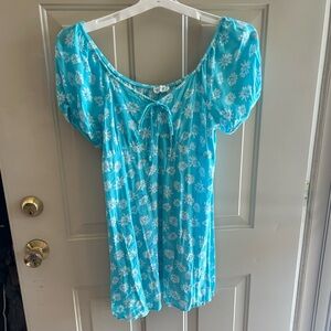 Blue Floral Puff Sleeve Dress